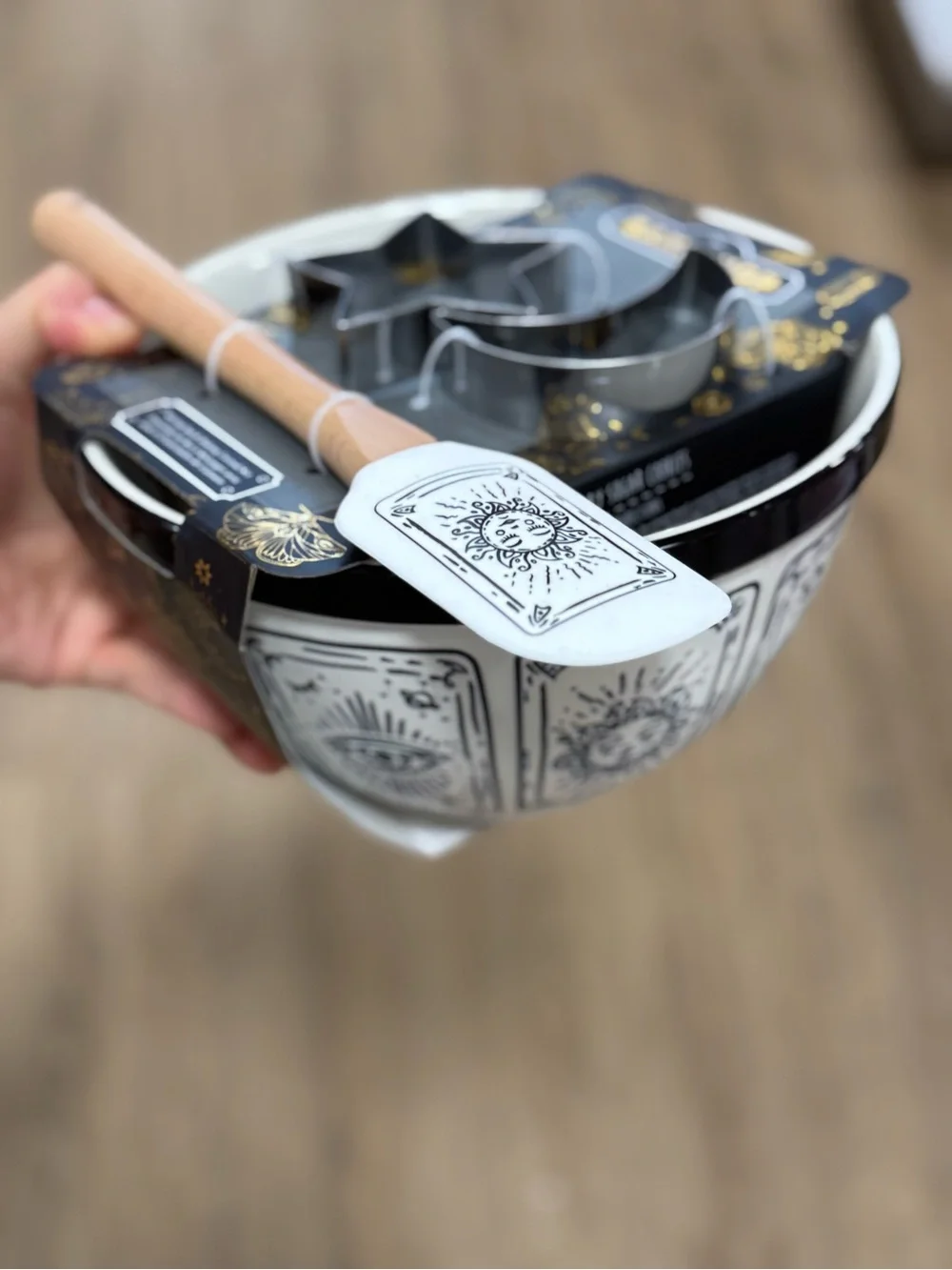 Astrology Tile Ceramic Mixing Bowl with Spatula & Cookie Cutters - White/Black
